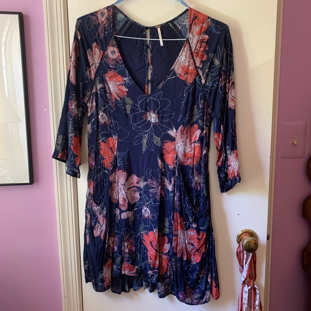 Navy blue floral free people dress 8